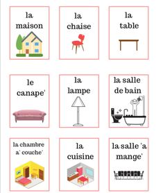 the words in french are shown with pictures on each side of the word, which is also