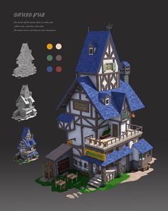 Game Architecture, Medieval Architecture Concept Art, Medieval Fantasy House Concept Art, Fantasy House Concept, Medival Building Concept Art, Blender Architecture, Isometric Medieval, Lego Kingdoms