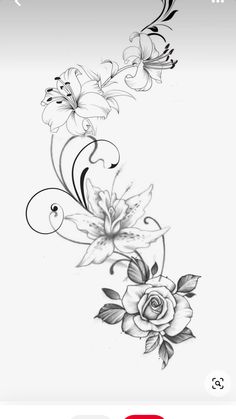 a black and white flower tattoo design on the back of a cell phone, with an arrow