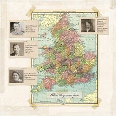 an old map with many different people in the country, including two men and one woman