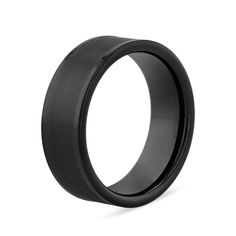 a black wedding band that is made out of stainless and has a domed center, with a