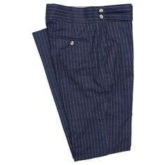 A Must-Have Style In Every Man’s Wardrobe, You Will Never Look Boring Again With These Striped Trousers In Blue And Beige. Elegantly Made With High Quality Craftsmanship In A Straight Fit, Flat-Front Style From Premium Quality Wool, These Trousers Feature A Button And Zip Closure With A Wide Waistband With Two Extended Fastening Tabs. This Pair Of Men's Pants Is Perfect For Work And Everyday Wear, Business Meetings, Parties, Gala Dinners Or Summer Weddings. Buy It For Yourself, Or Gift It To A L Fitted Indigo Bottoms With Tapered Leg, Fitted Pinstripe Ankle-length Pants, Indigo Fitted Straight Leg Pants, Fitted Indigo Wide Leg Pants, Fitted Indigo Wide Leg Bottoms, Indigo Fitted Wide Leg Pants, Indigo Wide Leg Fitted Bottoms, Indigo Fitted Wide Leg Bottoms, Fitted Wide Leg Indigo Pants