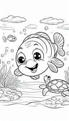 a cartoon fish swimming in the ocean