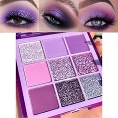 evpct 9 Colors Purple Pink Lavender Glitter Shimmer Eye Shadow Palette Makeup Highly Pigmented Waterproof Violet Mauve Dark Purple Silver Pearl White Glitter Shimmer Sparkling Party Eyeshadow Palette Purple Makeup Looks, Make Eyes Pop, Sparkle Eyeshadow, Creamy Eyeshadow, Purple Lips, Purple Makeup, Palette Makeup