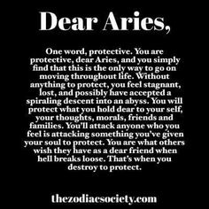 a poem written in black and white with the words dear aries, one word, protective