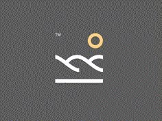 the logo for an ocean resort, which is located on top of a hill and surrounded by mountains