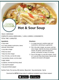 the brochure for soup is shown in green and white