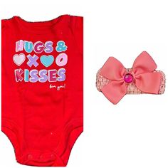 Valentine’s Day Baby Girls Hugs & Kisses Bodysuit + Matching Bow 6-9 Months | eBay Red Long Sleeve Bodysuit, Hugs Kisses, Pink Crochet, Red Long Sleeve, Hugs And Kisses, Crochet Headband, Favorite Pins