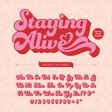 an advertisement for staying alive with the words stay alive in red and pink lettering on a light pink background