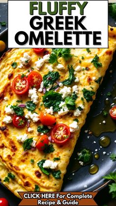 a pizza with cheese and tomatoes on it is featured in the book fluffy greek omelette click here for complete recipe & guide