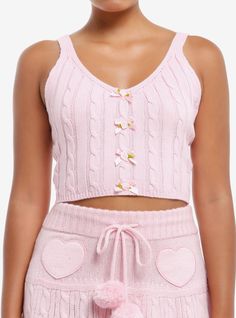 This pastel pink knit cami has a cable knit pattern and pink rosettes down the front.100% cottonWash cold; dry flatLength: 16 14"ImportedListed in junior sizesModel is 5'9"Model wears size Small Danish Pastel Outfits, Sweet Society, Korean Fashion Pastel, Coquette Winter, Pastel Outfits, My Christmas Wish List, Cable Knit Pattern, Pretty Babe, Ideal Closet