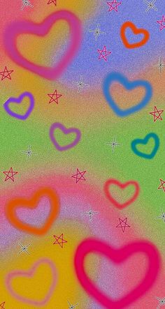 an image of many hearts on a multicolored background with stars and sparkles