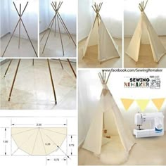 the instructions for how to make a teepeet tent with wood dowing and sewing machine