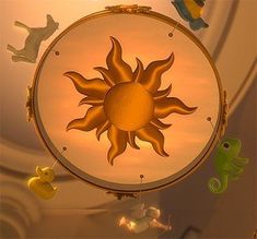 an image of a sun and birds in the sky