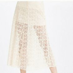 Light Color Laces Skirt Summer Lace Midi Skirt, Chic Lace Maxi Skirt For Summer, Chic Lace Lined Maxi Skirt, Spring Lace Midi Skirt, Elegant Lace Bottoms For Summer, Ankle-length Maxi Skirt For Beach In Spring, Spring Beach Ankle-length Maxi Skirt, Flowy Lace Maxi Skirt In Chic Style, Chic Flowy Lace Maxi Skirt