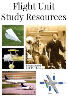 an advertisement for the flight unit study resources, with pictures of planes and men in suits