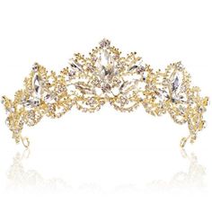 Every Girl Deserves To Feel Like A Princess/Queen On Her Important Occasion. This Stunning Rhinestone Crown Will Make Your Dream Come True Material: Made Of High Quality Clear Crystals In Gold-Plated Metal Setting, Eco-Friendly,Alloy Is With Diamond Look And Hard Texture For Practicality And Aesthetics Size: Approximately 5.6 Cm In Height,15.5cm In Diameter,This Crown Is Really Pretty,It Weighs About 100g,So Tiara Are Suitable For Kids (5 Years Old Up) And Adults Security: There Are Two Round Ho Gold Tiara Wedding, Crowns For Women, Queen Tiara, Queens Tiaras, Rose Gold Tiara, Wedding Tiaras, Birthday Tiara, Crown For Women, Bridal Headdress