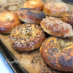 bagels with sesame seeds and poppy seed sprinkled on them