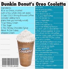 the menu for dunkin donut's oreo colato is shown in blue and