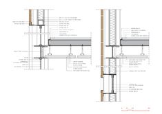 an architectural drawing shows the details of a building's exterior and its structural features