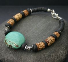 Turquoise Men's Bracelet by ITMensCollection on Etsy, $35.00 Gentleman Accessories, African Inspired Jewelry, Mens Bracelet Designs, Leather Beads, Global Positioning System, Male Jewelry, Man Jewelry, Turquoise Men