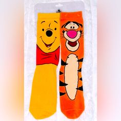 Disney Parks Authentic Merchandise Winnie The Pooh Mix-Match Socks: One Winnie The Pooh Sock And One Tigger Sock Design Goes All The Way Around And Even Has Character Signature On The Bottom Fits Women’s Shoe Size 5-10 And Men’s Shoe Size 5-9 Never Worn, Nwt Socks Advent Calendar, Disney Socks, Disney Gold, Christmas Slippers, Disney Monsters, Halloween Socks, Holiday Socks, Nightmare Before Christmas Halloween, Minnie Mouse Pink