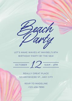 a beach party with pink and blue seashells