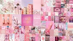 a collage of pink and white images