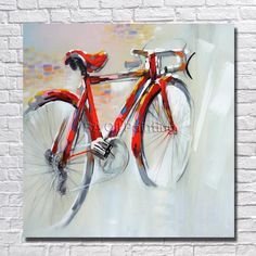 a painting of a red bicycle on a white background