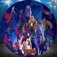 an image of the avengers movie poster with many different characters in front of him and his family