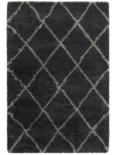 a black and white rug with diamonds on it