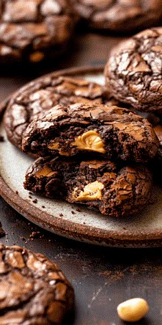 chocolate cookies with peanut butter in the middle