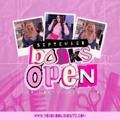 an advertisement for a hair salon with photos of women in pink and black on it