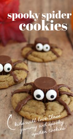 some cookies with googly eyes on them and the words spooky spider cookies