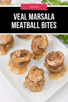 meatballs with mushrooms and sauce on a white plate