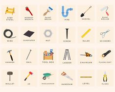 an image of various tools that can be used in the construction industry or as part of a poster