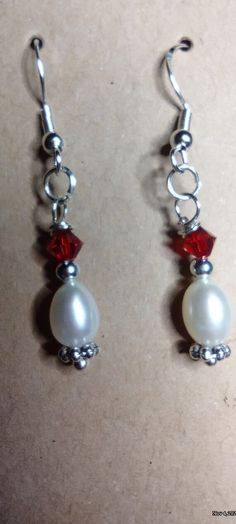 Sterling Silver Pearl Earrings With French Hook, Elegant Handmade Red Crystal Earrings, Red Crystal Earrings For Gift, Red Beaded Crystal Drop Earrings, Handmade Red Crystal Dangle Earrings, Elegant Red Nickel-free Crystal Earrings, Crystal Dangle Earrings, Bridal Earrings Pearl, Freshwater Pearls Earrings