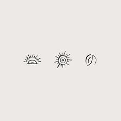 three different types of sun and moon on a light gray background, each with an individual's own line drawing