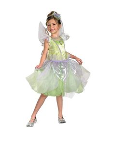 Dress with tutu and attached Tinkerbell cameo, detachable wings, and headband Dress: 100% polyester; Sleeves: 75% polyester, 25% nylon; Pink mesh 100% polyester; Lower portion overlay: 75% polyester, 25% nylon; Shell: 100% nylon; Lining: 100% polyester; Wings: 75% polyester, 25% nylon Spot clean Imported See Size Chart Tinkerbell Costume Kids, Bell Costume, Tinkerbell Costume, Tinker Bell Costume, Green Costumes, Fairy Halloween Costumes, Ballerina Costume, Fancy Dress Up, Belle Dress