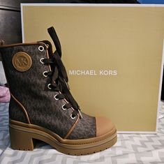 Brown Michael Kors Boots Mk Boots, Womens Wedge Boots, Lace Combat Boots, Dora Black, Black Leather Combat Boots, Platform Combat Boots, Black Leather Riding Boots, Michael Kors Boots, Green Boots