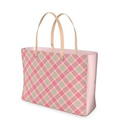 Elevate your style with the Spring Plaid Handbag, available in both Nappa leather and glossy vinyl trim. Choose from a large or small size, both with a 10 year quality guarantee. The handbag features two inner pockets, natural leather handles made by hand, and a luxury faux suede lining. The design is printed on beautiful satin fabric, adding a touch of elegance to your everyday look. The sturdy finish and chrome stud feet keep the base of your personalized purse free from marks and scratches. T Spring Plaid Rectangular Bags, Plaid Handbag, Trendy Large Capacity Plaid Bag, Plaid Rectangular Shopping Bag, Pink Floral Print Rectangular Bag, Personalized Purse, Vinyl Trim, Press Studs, Small Handbags