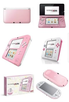 the nintendo 3ds are all pink and have different designs on them, including one