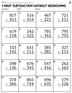 Three Digit Subtraction without Regrouping Worksheets