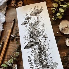 Brilliant Forest Tattoo Flash Fantasy Forest Tattoo Sleeve, Mushroom Sleeve Tattoos For Women, Ocean And Floral Tattoo, Forest Elf Tattoo, Cottage Core Fairy Tattoo, Plant Circle Tattoo, Swamp Tattoo Sleeve, Witchy Forest Tattoo, Tattoo Collage Ideas