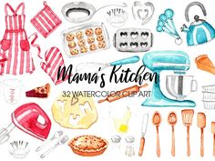 the watercolor kitchen clip art is ready to be used for personal projects and crafts