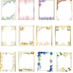 six different frames with flowers and leaves on them