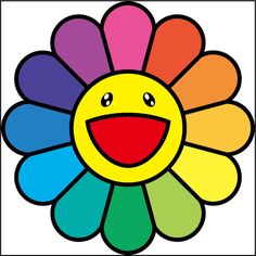 a colorful flower with a smiley face on it