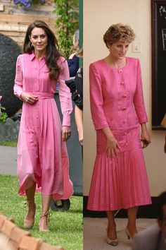 Kate Middleton, Lady Diana Spencer
Photo : Photo by Jeff Spicer/Getty Images, Photo by Jayne Fincher/Princess Diana Archive/Getty Images. Princess Diana Outfits, Princess Diana Pink Outfit, Kate Middleton Pink Outfit, Princess Diana Pink Dress, Vestidos Kate Middleton, Kate Middleton In Pink Dress, Kate Middleton Pregnant Outfits, Kate Middleton Style Outfits, Princess Kate Style