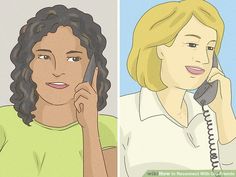 a woman is talking on the phone and another has her hand up to her ear