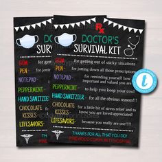 a doctor's survival kit for kids with instructions on how to use the chalkboard